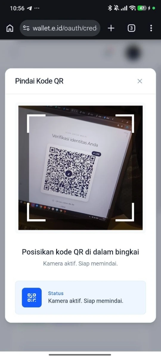 Tangkapan layar langkah 4: Pindai QR di meja pendaftaran